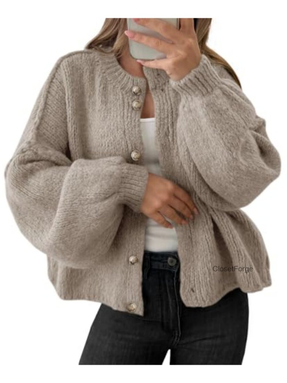 Oversized Chunky Knit Long Sleeve Cardigan Sweater Coat Open Front Metal Buttons
